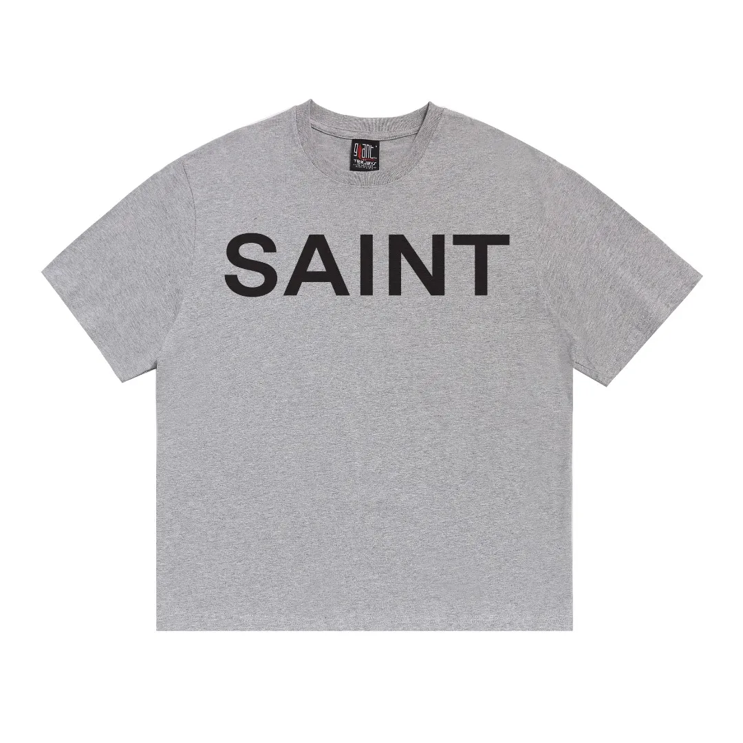 SAINT Michael chest SAINT gray retro distressed casual loose cotton short-sleeved T-shirt top with digital white ink direct printing, the fabric is breathable and the pattern is three-dimensional and clear. Fabric: Double yarn 240g Style number: S992 Size: S-M-L-XL Color: Gray Price: P110